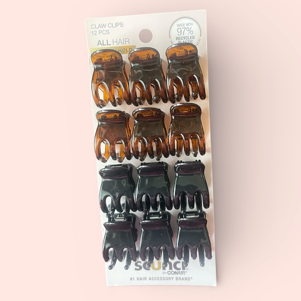 🆕 NWT Scunci Black and Brown Hair Claw Clips - 12 Pack